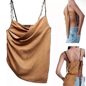Zara Beaded StrapvTank Top Womens Small Tan Festival Boho Hippie Y2K Beach NWT